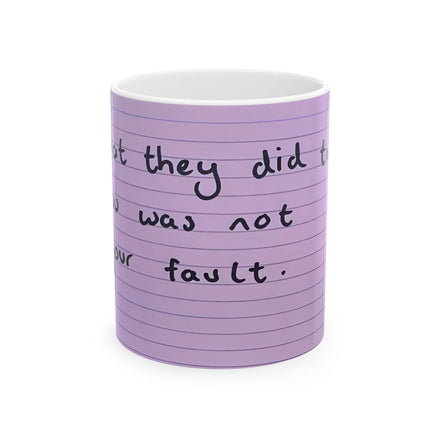 Jered Joaz Palms Motivational Purple Notebook-Style Ceramic Mug  "It Was Not Your Fault"