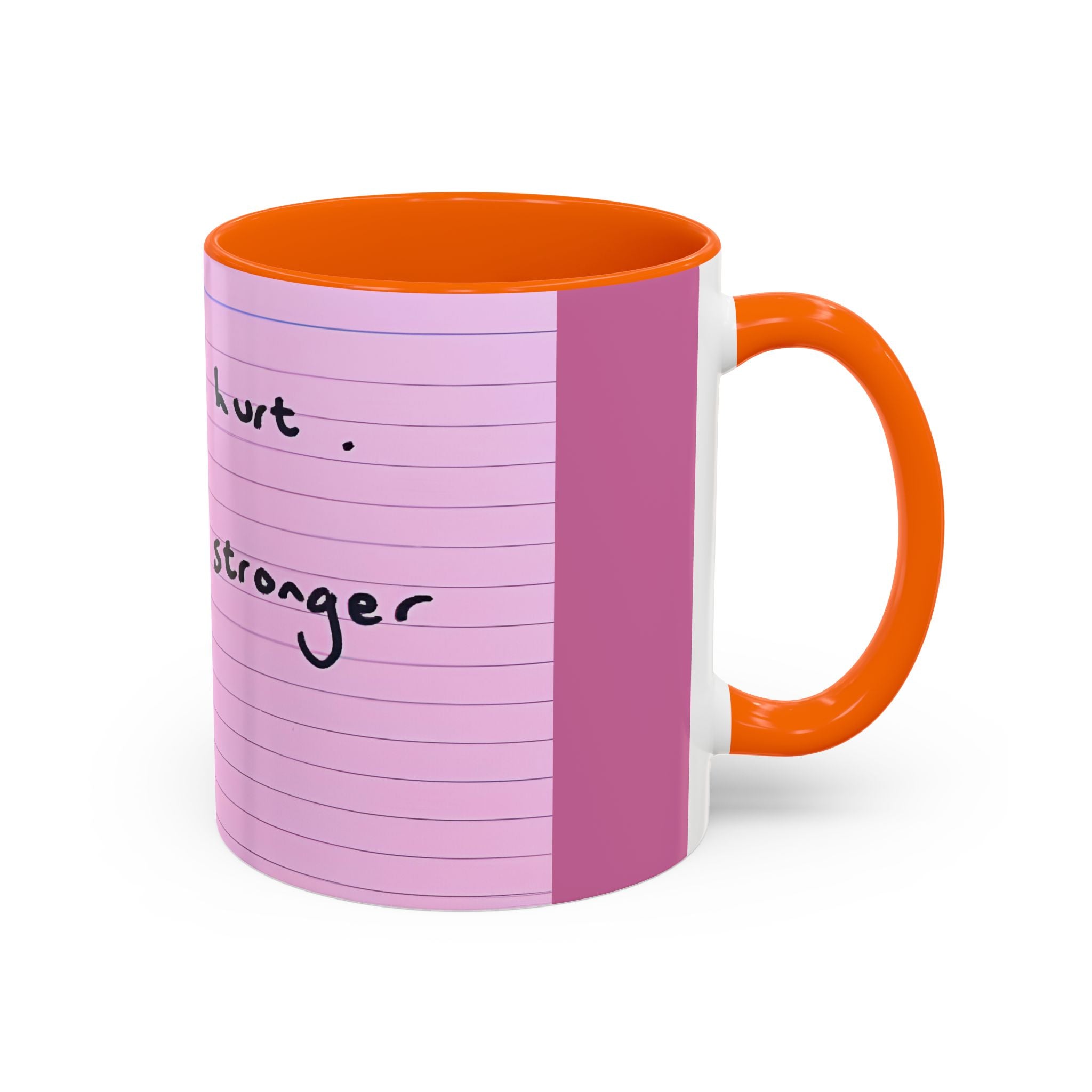 Jered Joaz Palms Inspirational Pink Notebook-Lined Coffee Mug — "I Know It Hurt, You're Stronger Now"