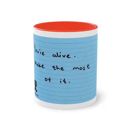 Jered Joaz Palms Inspirational Note Coffee Mug — "You're alive. Make the most of it." 11oz