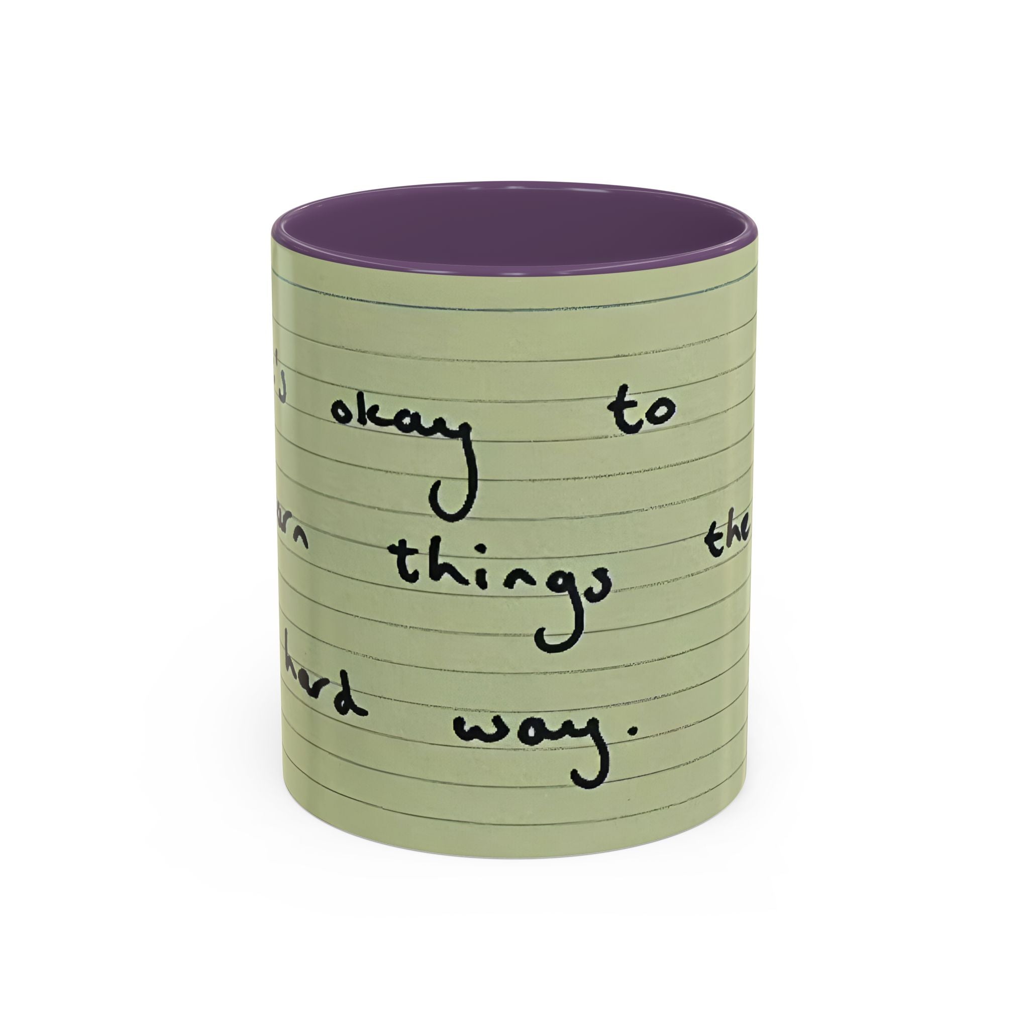 Jered Joaz Palms Accent Coffee Mug — 'It's Okay to Learn Things the Hard Way' Handwritten Note Design