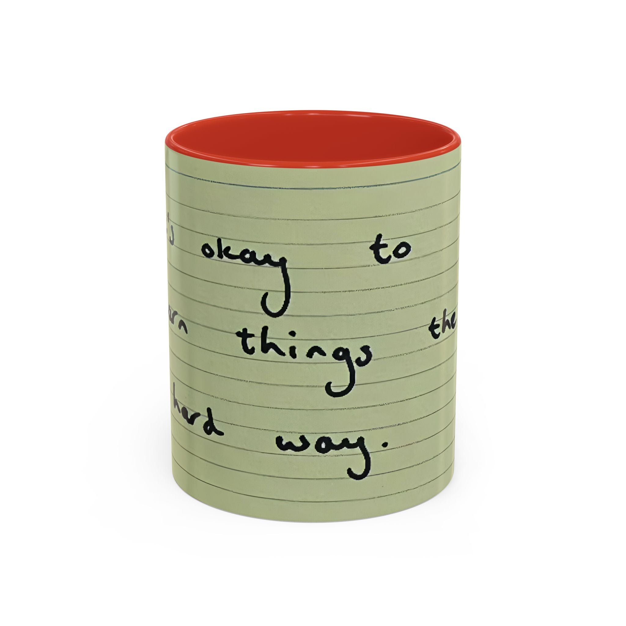 Jered Joaz Palms Accent Coffee Mug — 'It's Okay to Learn Things the Hard Way' Handwritten Note Design