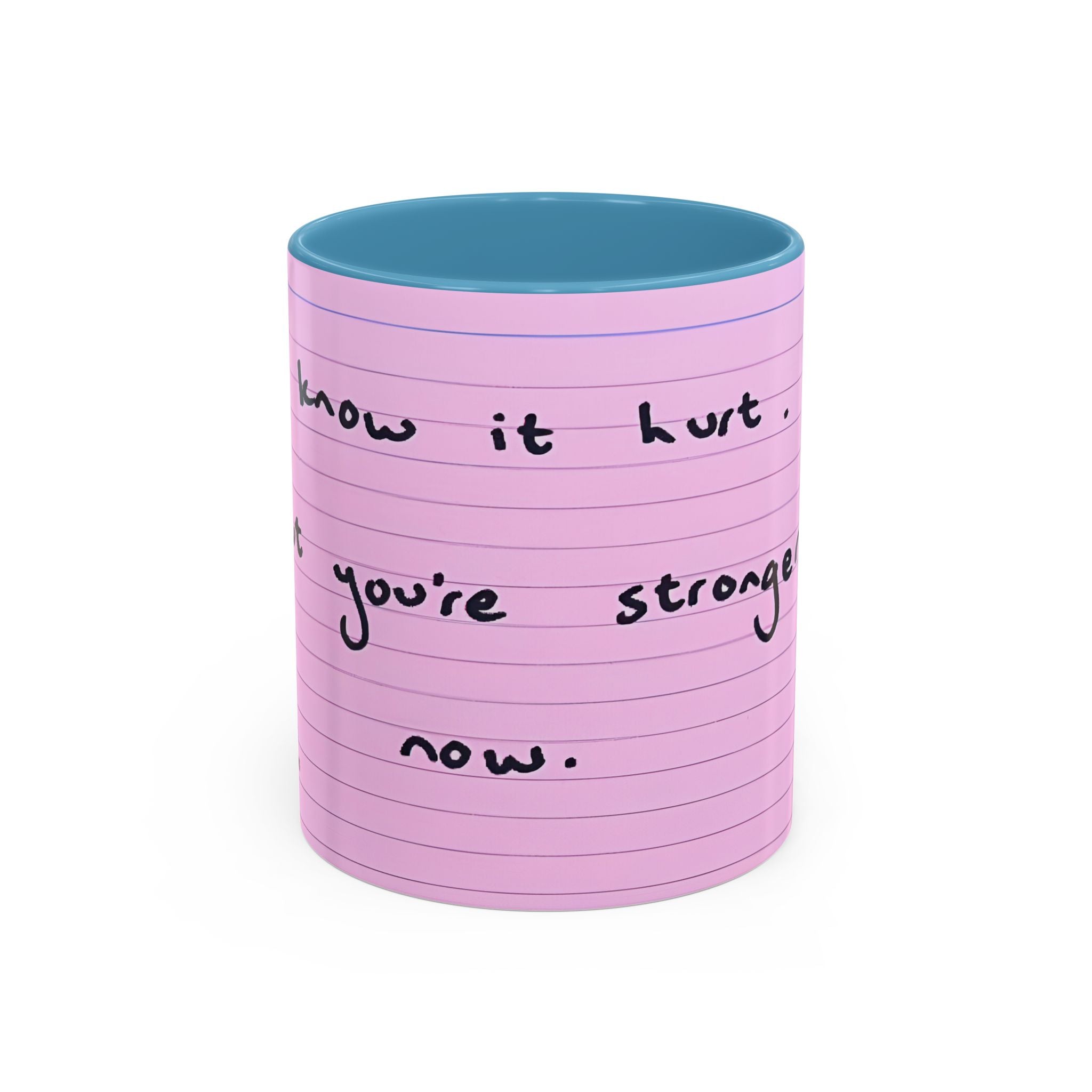 Jered Joaz Palms Inspirational Pink Notebook-Lined Coffee Mug — "I Know It Hurt, You're Stronger Now"