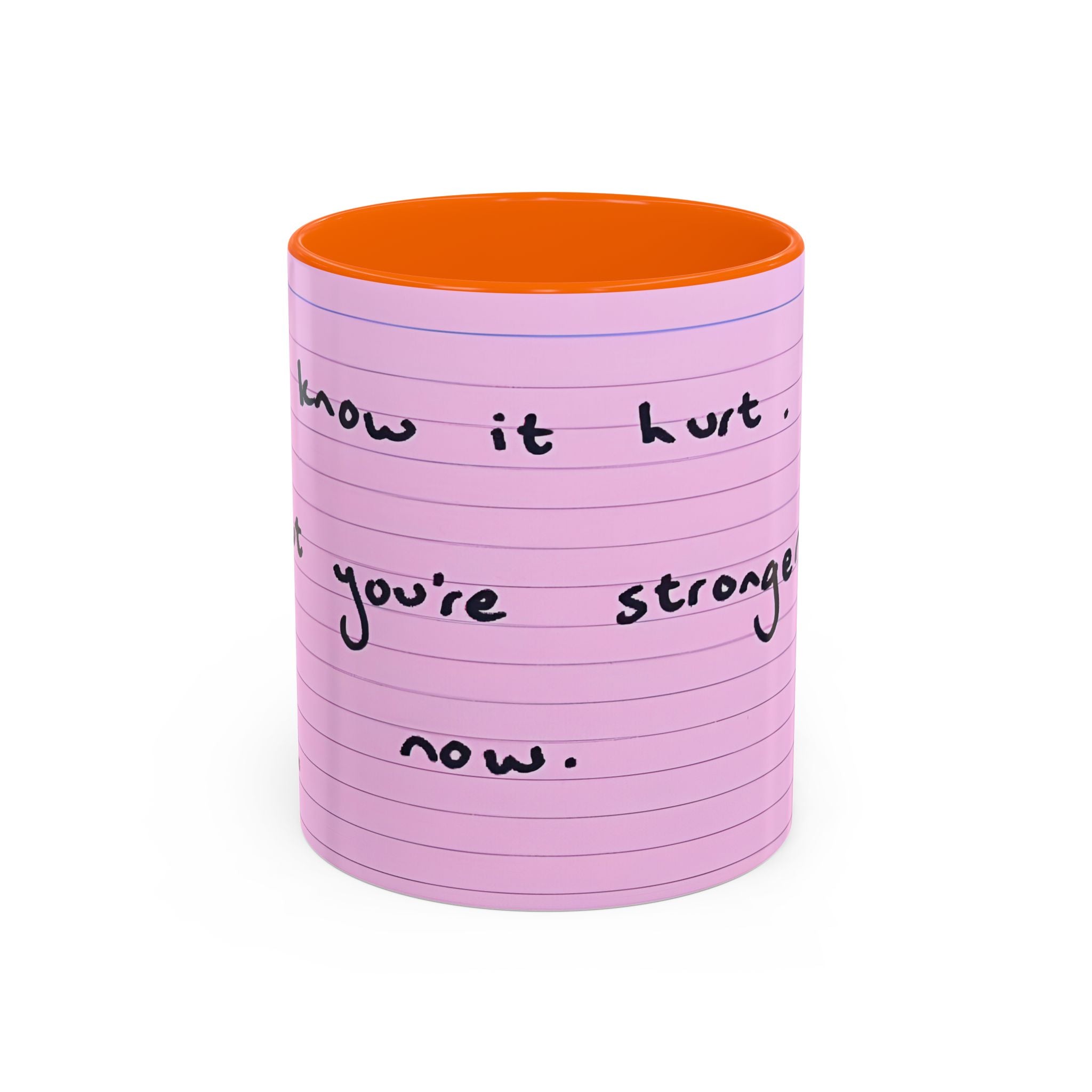 Jered Joaz Palms Inspirational Pink Notebook-Lined Coffee Mug — "I Know It Hurt, You're Stronger Now"