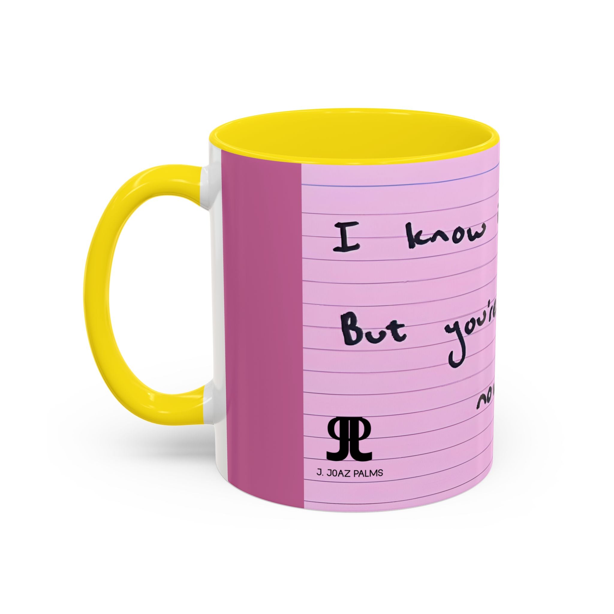 Jered Joaz Palms Inspirational Pink Notebook-Lined Coffee Mug — "I Know It Hurt, You're Stronger Now"
