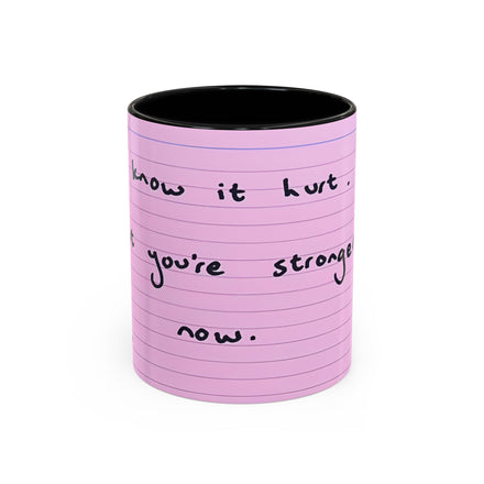 Jered Joaz Palms Inspirational Pink Notebook-Lined Coffee Mug — "I Know It Hurt, You're Stronger Now"