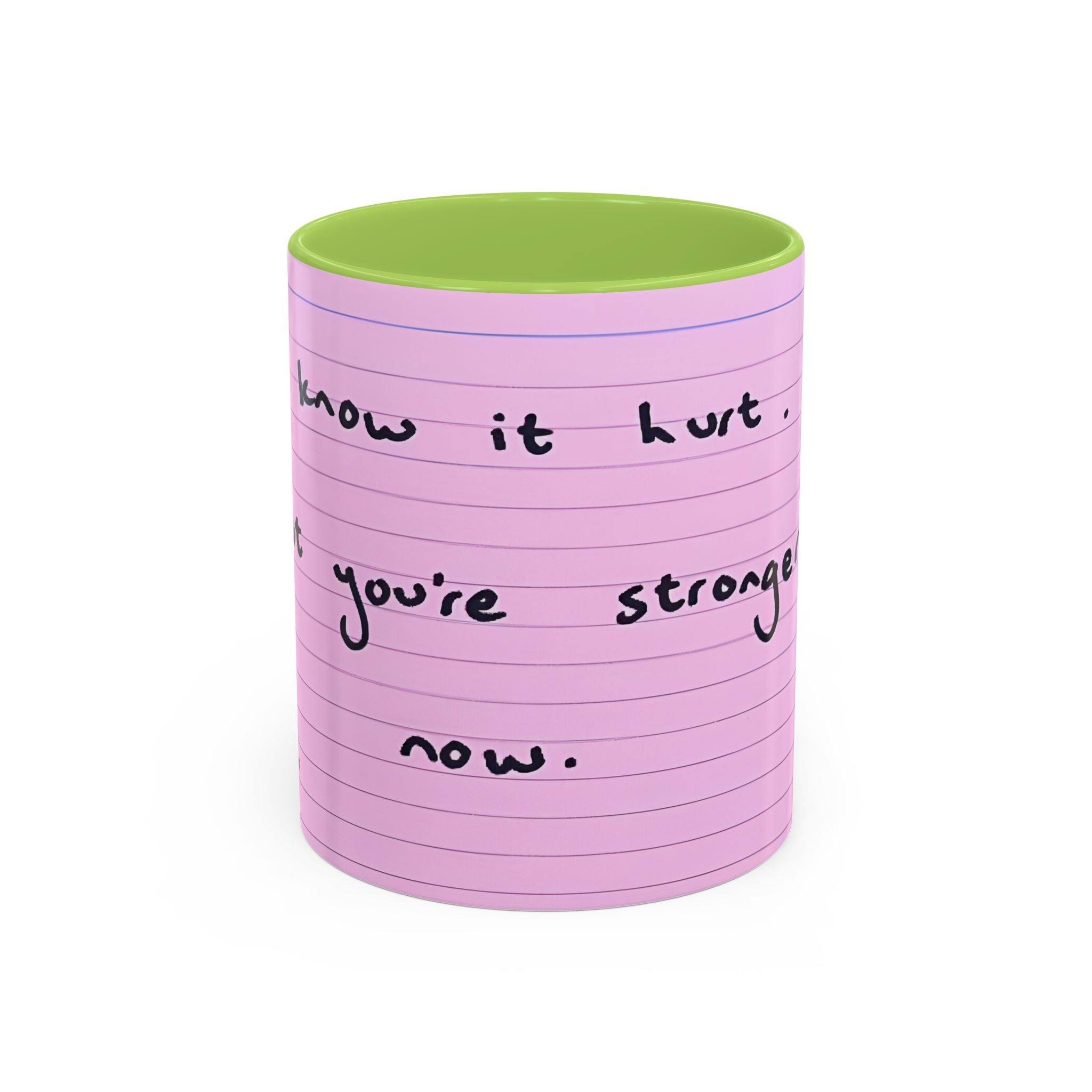 Jered Joaz Palms Inspirational Pink Notebook-Lined Coffee Mug — "I Know It Hurt, You're Stronger Now"