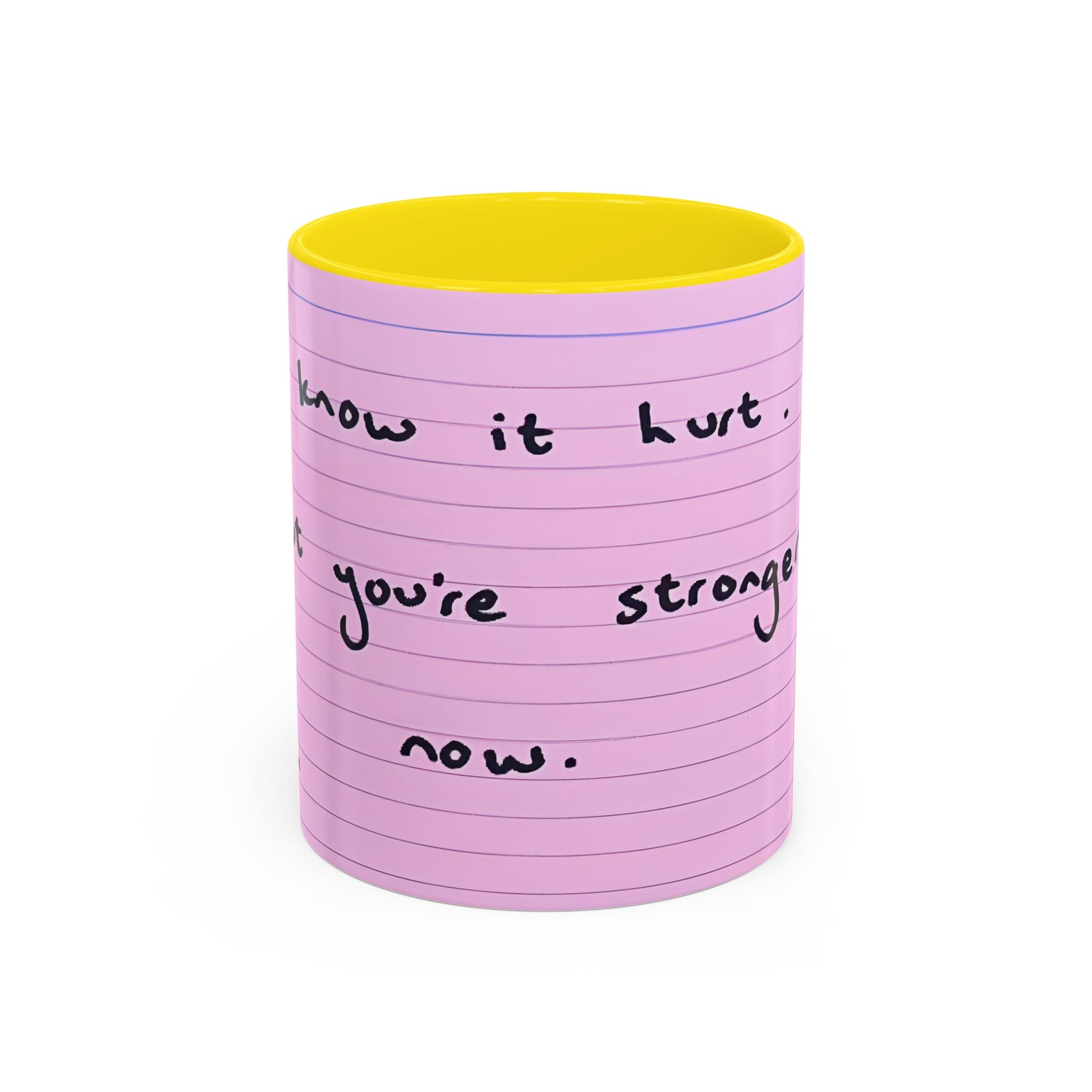 Jered Joaz Palms Inspirational Pink Notebook-Lined Coffee Mug — "I Know It Hurt, You're Stronger Now"