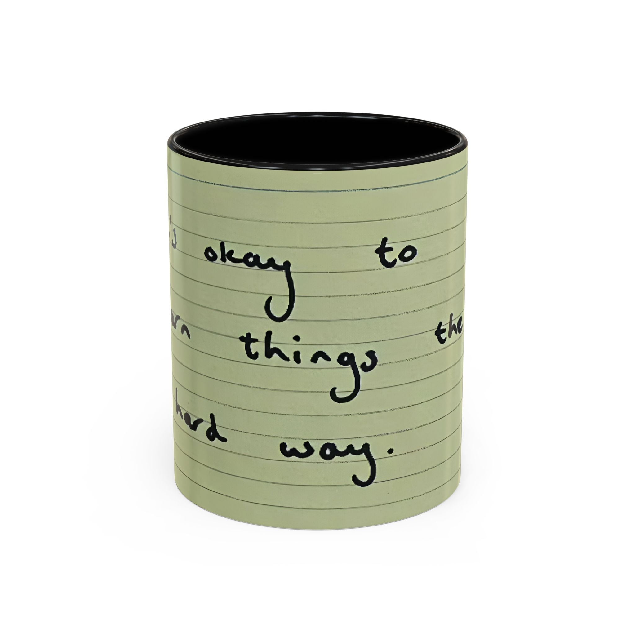 Jered Joaz Palms Accent Coffee Mug — 'It's Okay to Learn Things the Hard Way' Handwritten Note Design
