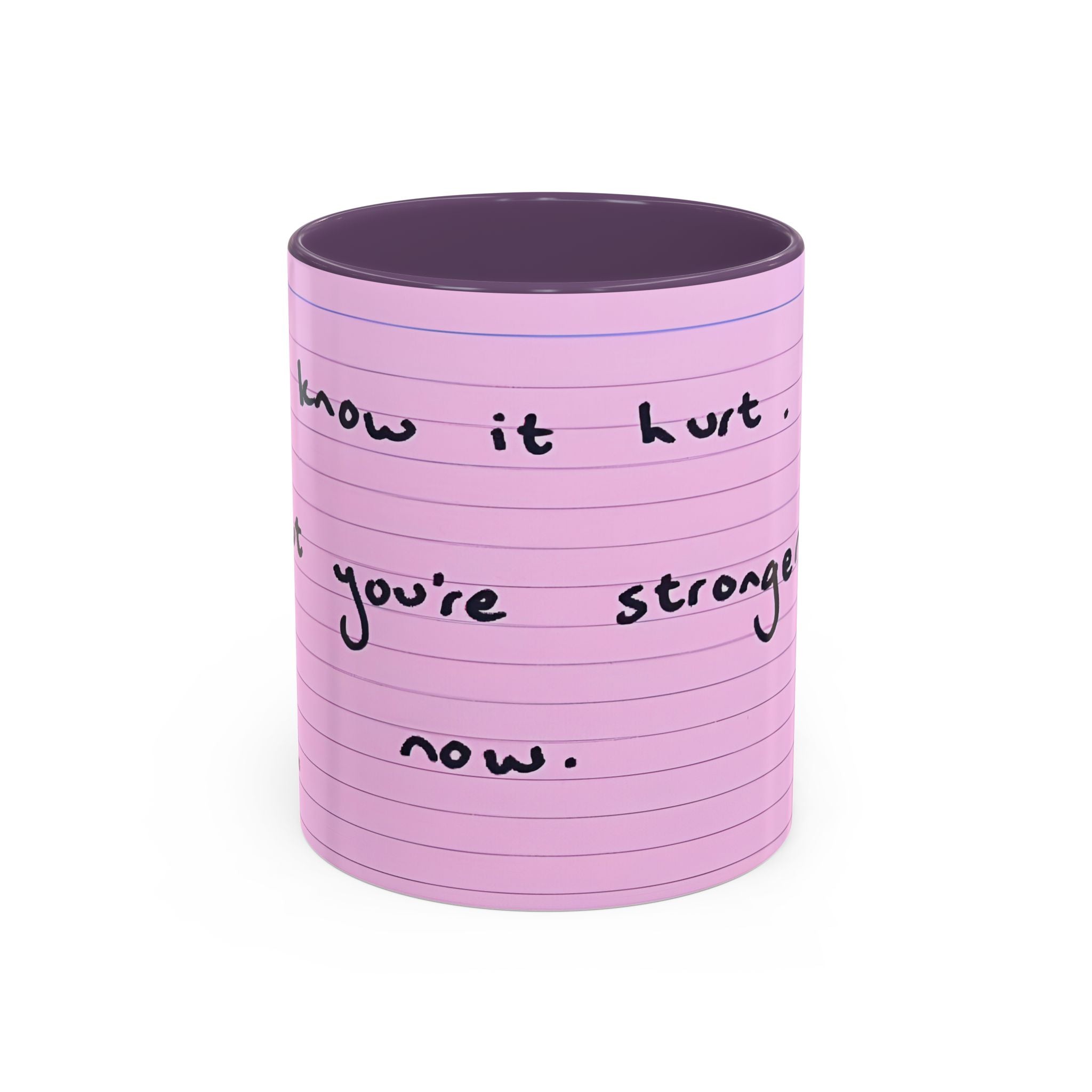 Jered Joaz Palms Inspirational Pink Notebook-Lined Coffee Mug — "I Know It Hurt, You're Stronger Now"