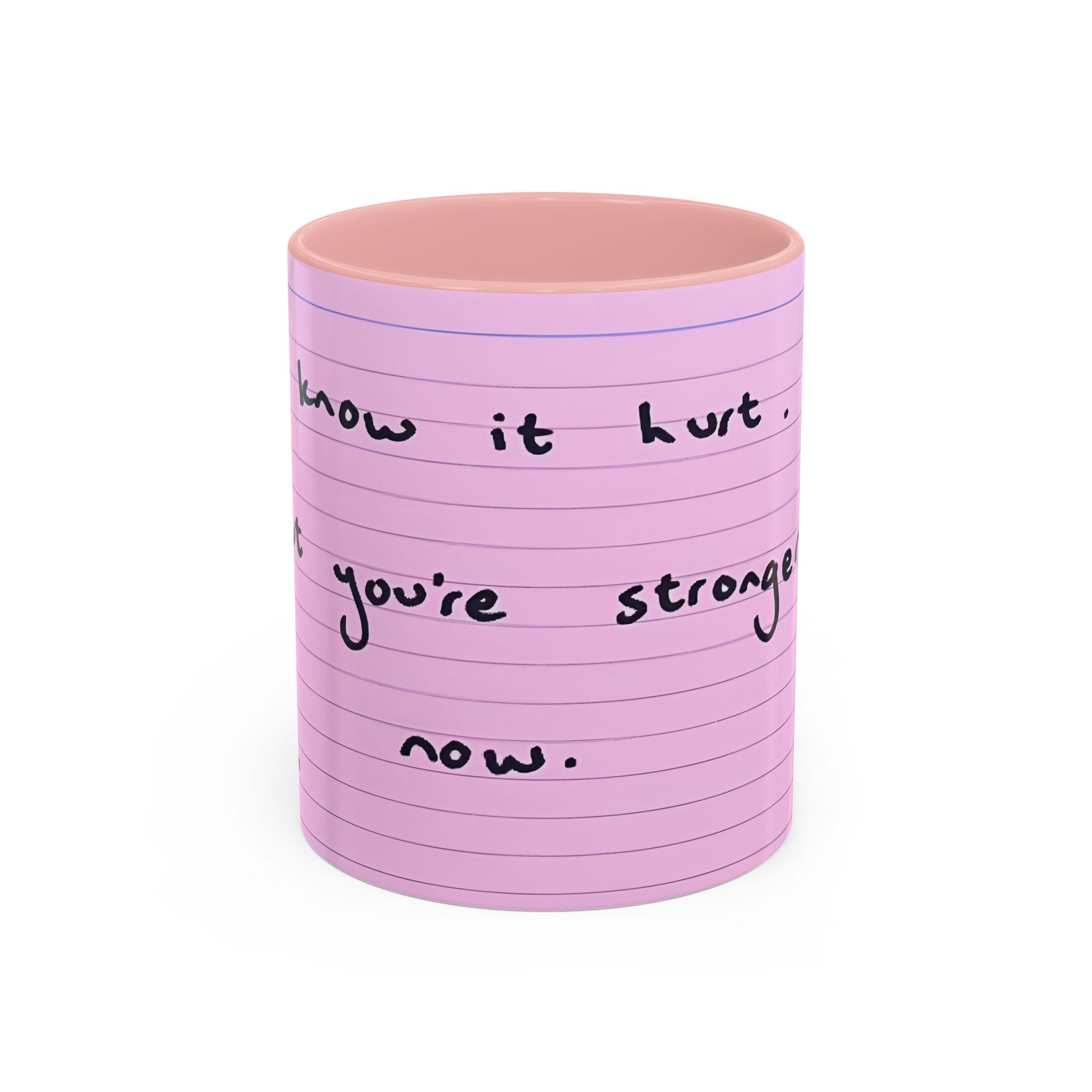 Jered Joaz Palms Inspirational Pink Notebook-Lined Coffee Mug — "I Know It Hurt, You're Stronger Now"