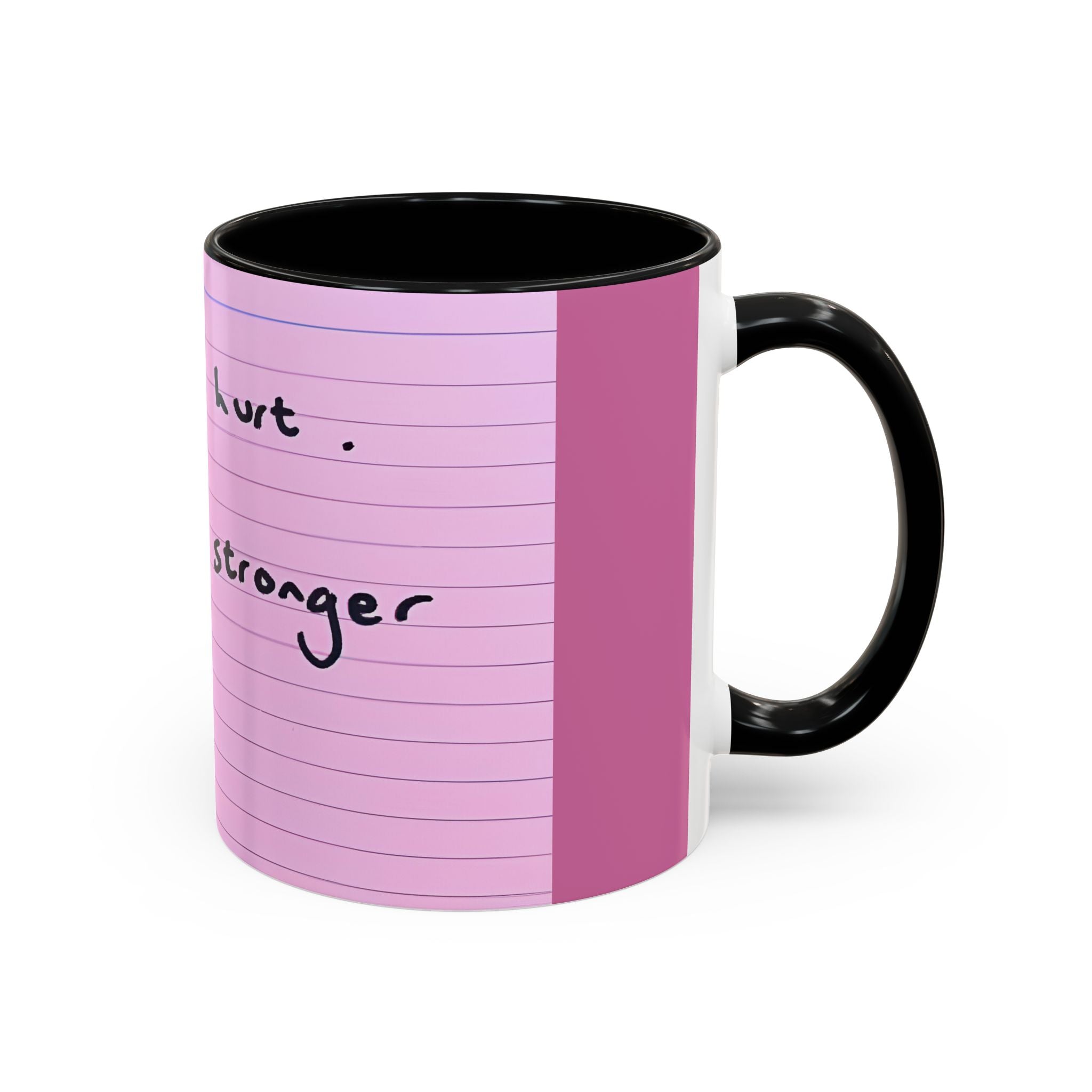 Jered Joaz Palms Inspirational Pink Notebook-Lined Coffee Mug — "I Know It Hurt, You're Stronger Now"