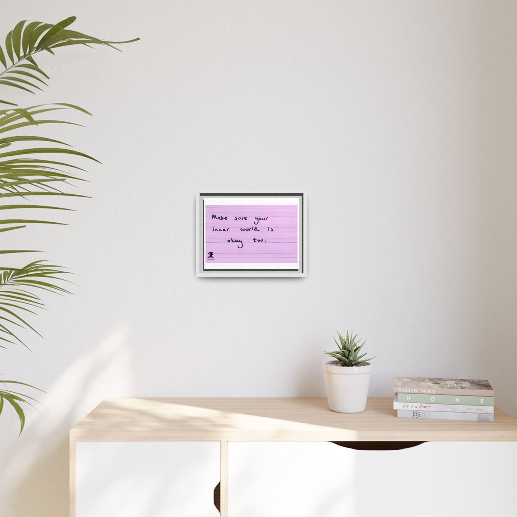 Jered Joaz Palms Framed Matte Canvas Print — “Make sure your inner world is okay too.” Inspirational Wall Art