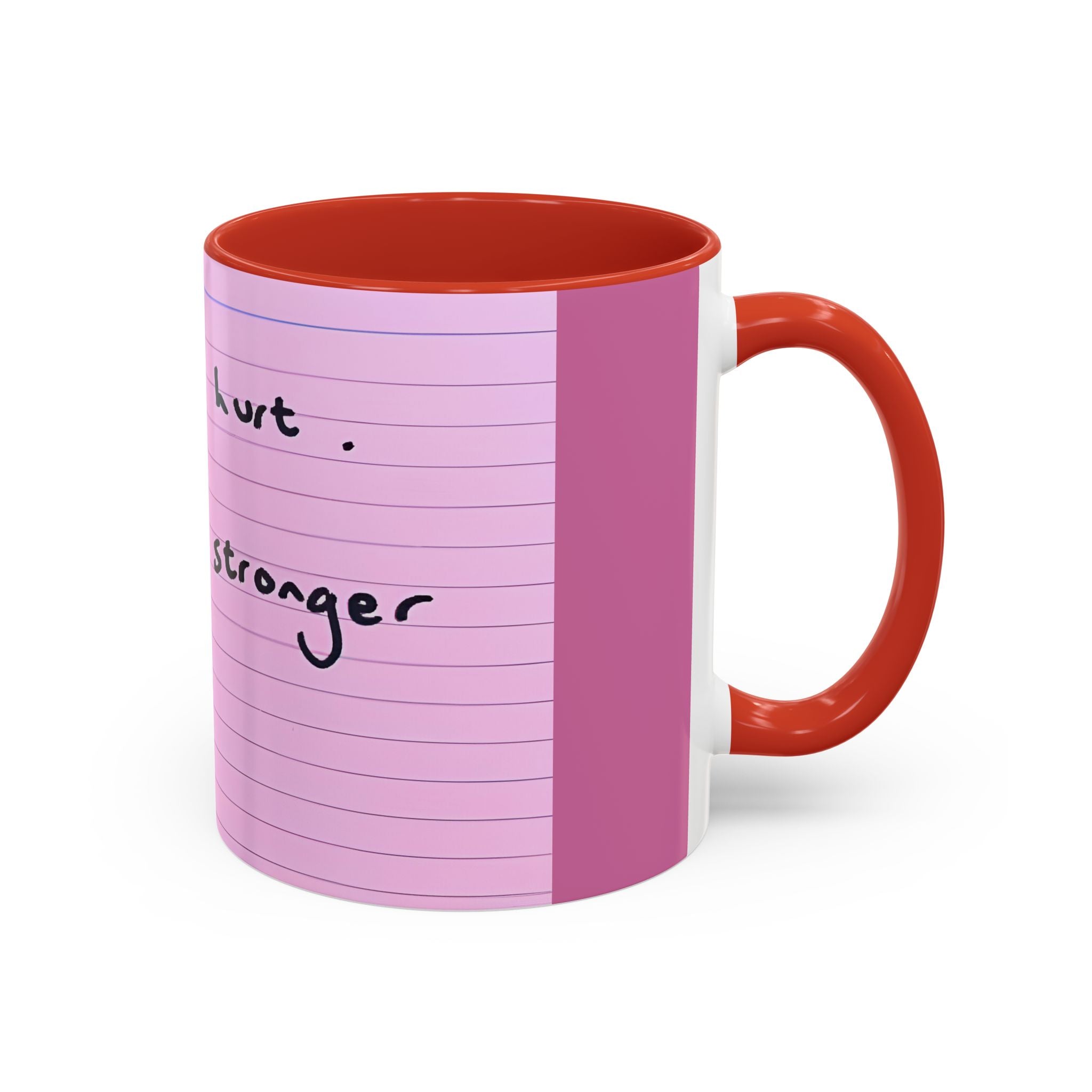 Jered Joaz Palms Inspirational Pink Notebook-Lined Coffee Mug — "I Know It Hurt, You're Stronger Now"