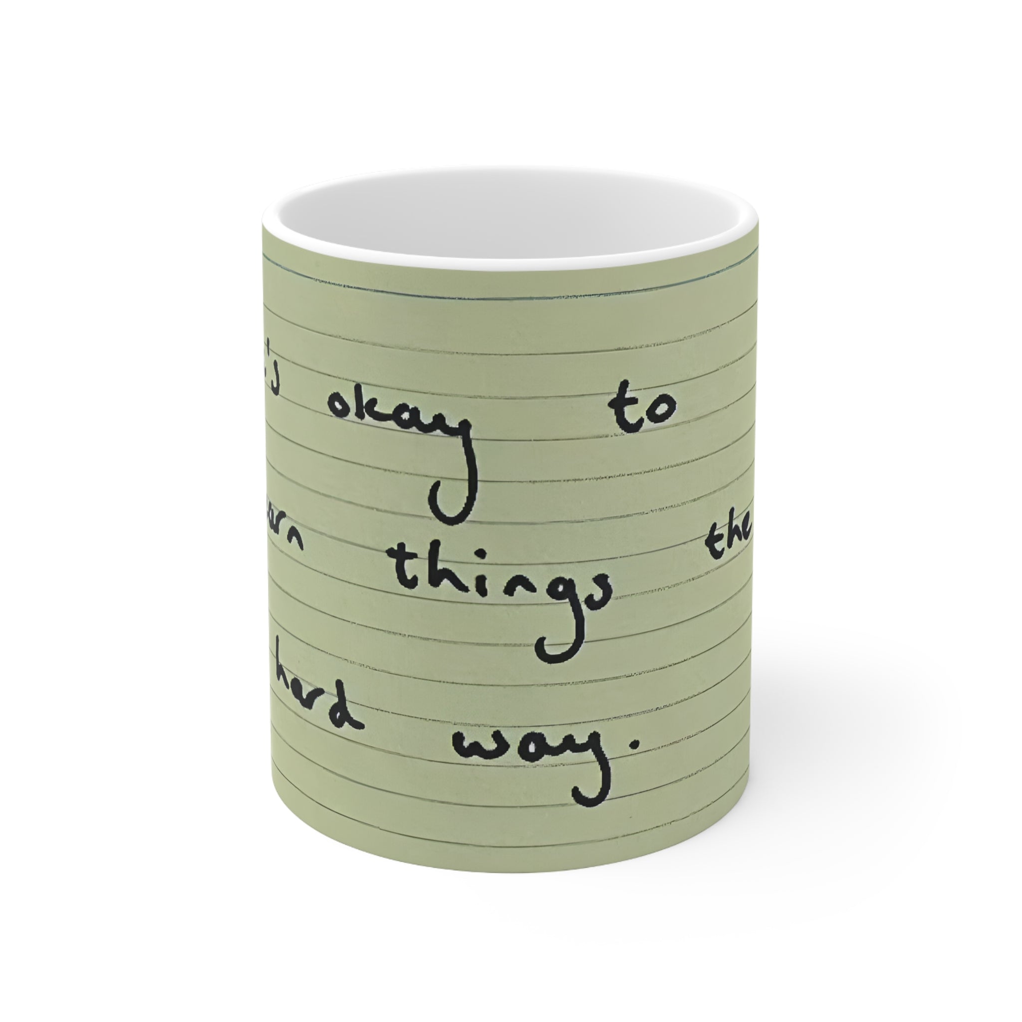 Jered Joaz Palms Ceramic Mug with Handwritten Quote — "It's okay to learn things the hard way"