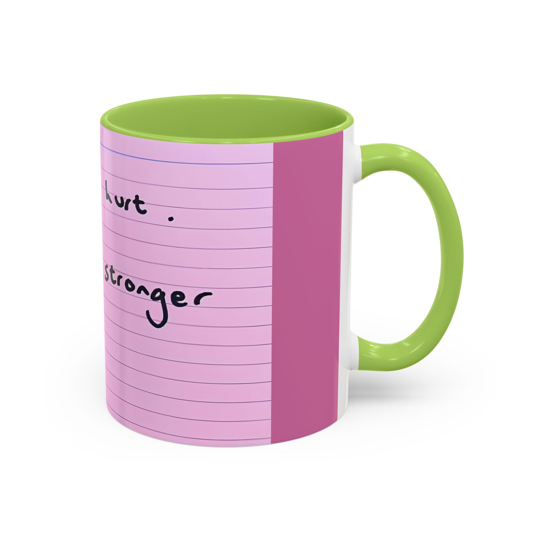 Jered Joaz Palms Inspirational Pink Notebook-Lined Coffee Mug — "I Know It Hurt, You're Stronger Now"