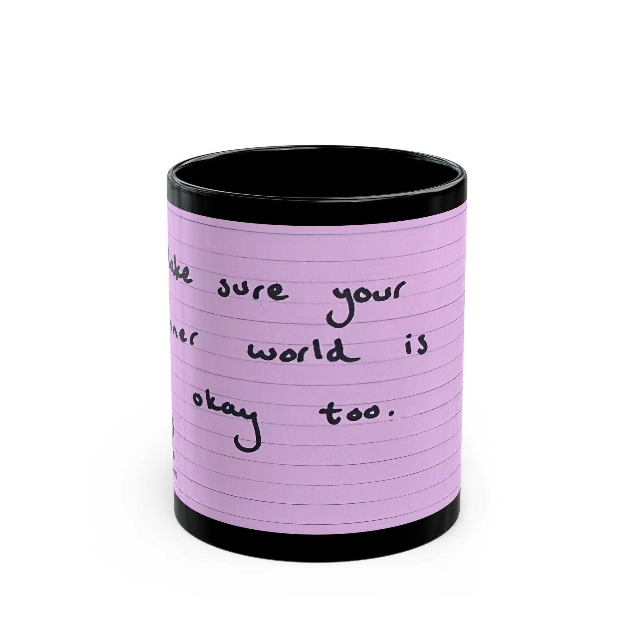 Jered Joaz Palms Motivation Note Black Mug — "Make Sure Your Inner World Is Okay Too"