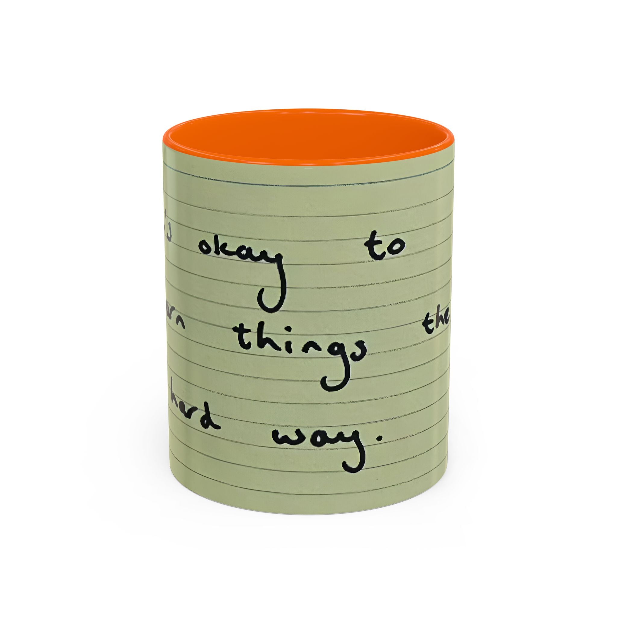 Jered Joaz Palms Accent Coffee Mug — 'It's Okay to Learn Things the Hard Way' Handwritten Note Design