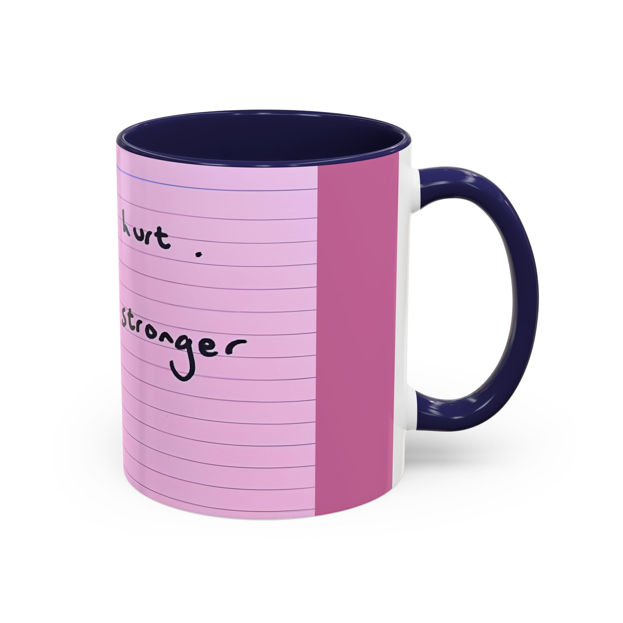Jered Joaz Palms Inspirational Pink Notebook-Lined Coffee Mug — "I Know It Hurt, You're Stronger Now"